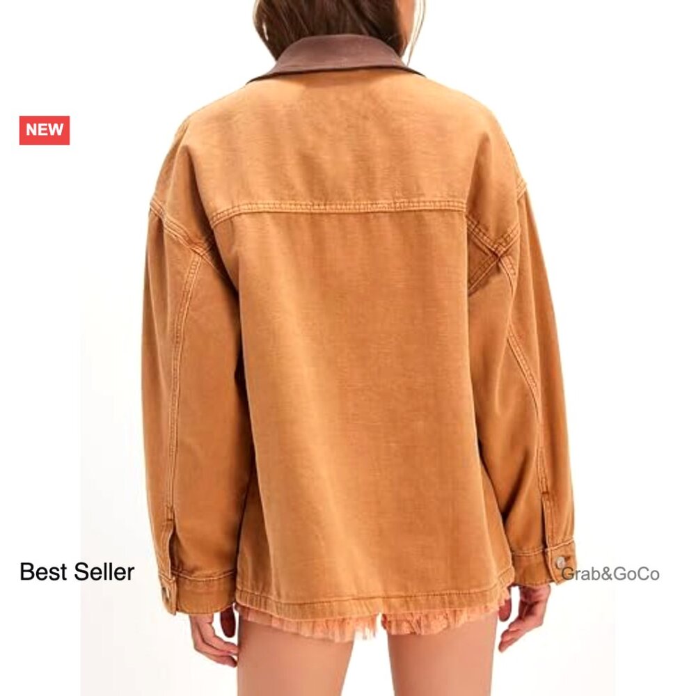 Oversized Denim Barn Jacket Retro Y2K Chic Button Down Big Pockets - Picture 3 of 7